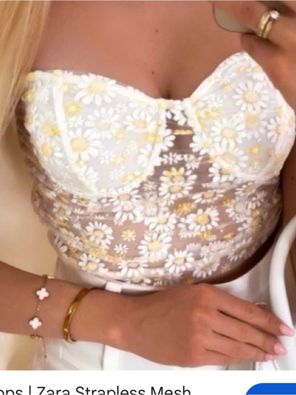 Zara strapless mesh daisy top size xs NEW